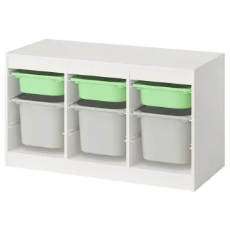 IKEA TROFAST Ansamblu depozitare+cutii, alb verde deschis/gri, 99x44x56 cm