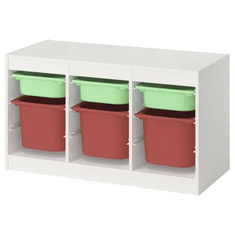 IKEA TROFAST Ansamblu depozitare+cutii, alb verde deschis/rosu, 99x44x56 cm