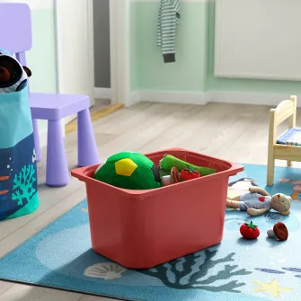 IKEA TROFAST Ansamblu depozitare+cutii, alb verde deschis/rosu, 99x44x56 cm