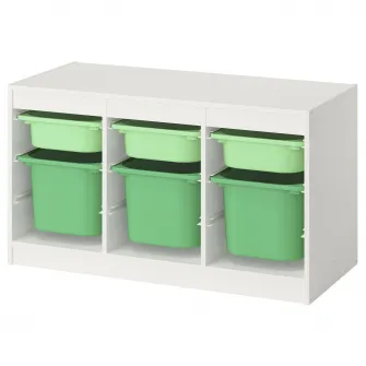 IKEA TROFAST Ansamblu depozitare+cutii, alb verde deschis/verde deschis, 99x44x56 cm