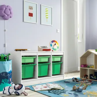 IKEA TROFAST Ansamblu depozitare+cutii, alb verde deschis/verde deschis, 99x44x56 cm