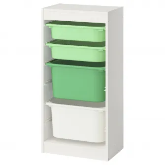 IKEA TROFAST Ansamblu depozitare+cutii, alb verde deschis/verde deschis alb, 46x30x94 cm