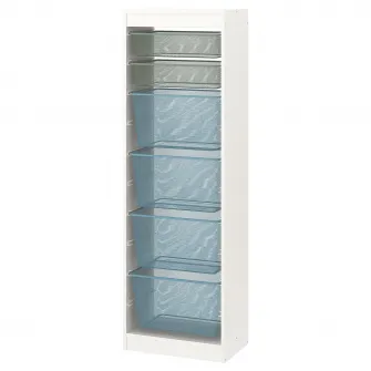 IKEA TROFAST Ansamblu depozitare+cutii, alb verde-gri deschis/gri-albastru, 46x30x145 cm