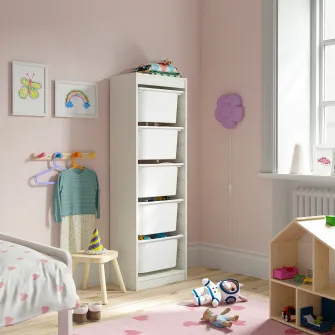 IKEA TROFAST Ansamblu depozitare+cutii, alb/alb, 46x30x145 cm
