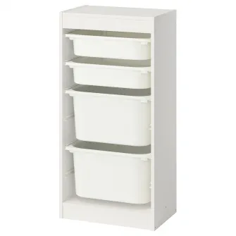 IKEA TROFAST Ansamblu depozitare+cutii, alb/alb, 46x30x94 cm