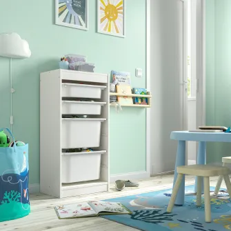 IKEA TROFAST Ansamblu depozitare+cutii, alb/alb, 46x30x94 cm