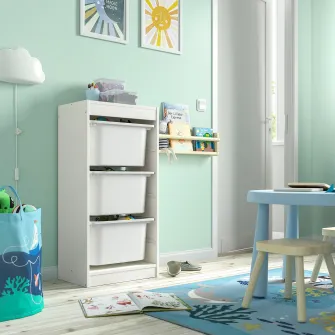 IKEA TROFAST Ansamblu depozitare+cutii, alb/alb, 46x30x94 cm