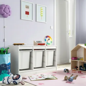 IKEA TROFAST Ansamblu depozitare+cutii, alb/alb, 99x44x56 cm