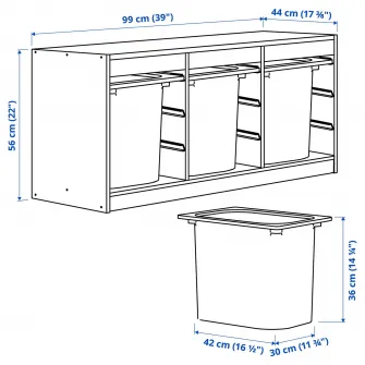 IKEA TROFAST Ansamblu depozitare+cutii, alb/alb, 99x44x56 cm