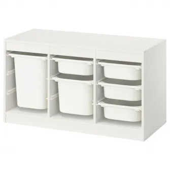 IKEA TROFAST Ansamblu depozitare+cutii, alb/alb, 99x44x56 cm