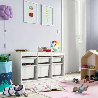 IKEA TROFAST Ansamblu depozitare+cutii, alb/alb, 99x44x56 cm