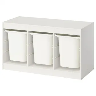 IKEA TROFAST Ansamblu depozitare+cutii, alb/alb, 99x44x56 cm