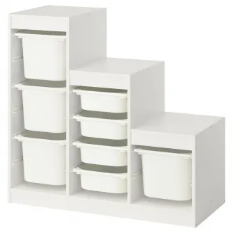 IKEA TROFAST Ansamblu depozitare+cutii, alb/alb, 99x44x94 cm
