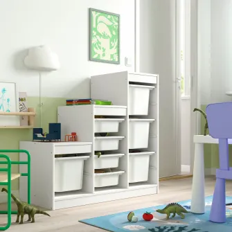 IKEA TROFAST Ansamblu depozitare+cutii, alb/alb, 99x44x94 cm