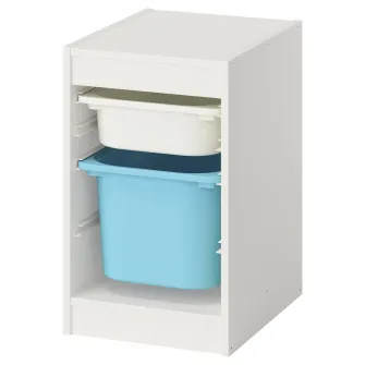 IKEA TROFAST Ansamblu depozitare+cutii, alb/bleu, 34x44x56 cm