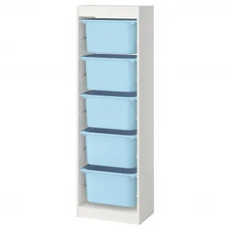 IKEA TROFAST Ansamblu depozitare+cutii, alb/bleu, 46x30x145 cm