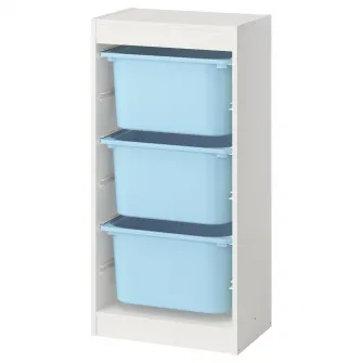 IKEA TROFAST Ansamblu depozitare+cutii, alb/bleu, 46x30x94 cm