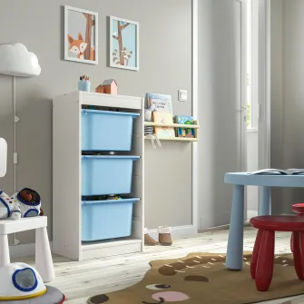 IKEA TROFAST Ansamblu depozitare+cutii, alb/bleu, 46x30x94 cm