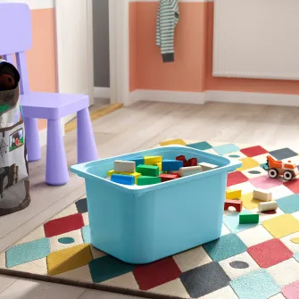 IKEA TROFAST Ansamblu depozitare+cutii, alb/bleu, 46x30x145 cm