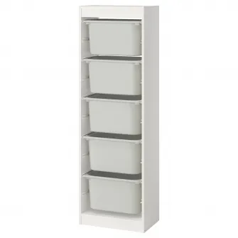 IKEA TROFAST Ansamblu depozitare+cutii, alb/gri, 46x30x145 cm