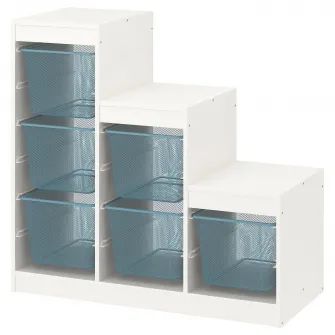 IKEA TROFAST Ansamblu depozitare+cutii, alb/gri-albastru, 99x44x94 cm