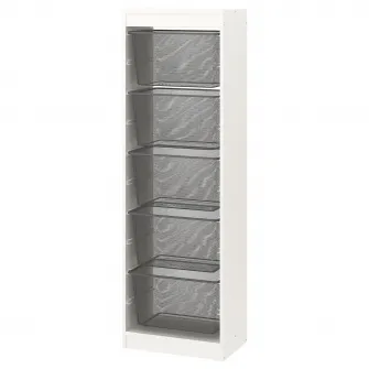 IKEA TROFAST Ansamblu depozitare+cutii, alb/gri inchis, 46x30x145 cm