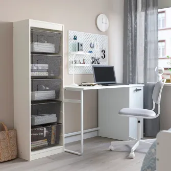 IKEA TROFAST Ansamblu depozitare+cutii, alb/gri inchis, 46x30x145 cm