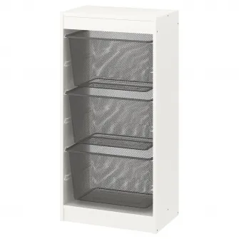IKEA TROFAST Ansamblu depozitare+cutii, alb/gri inchis, 46x30x94 cm