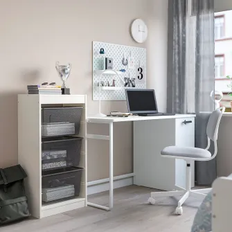 IKEA TROFAST Ansamblu depozitare+cutii, alb/gri inchis, 46x30x94 cm
