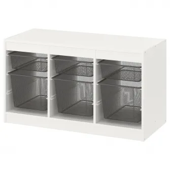 IKEA TROFAST Ansamblu depozitare+cutii, alb/gri inchis, 99x44x56 cm