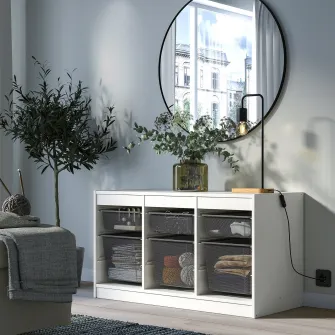 IKEA TROFAST Ansamblu depozitare+cutii, alb/gri inchis, 99x44x56 cm