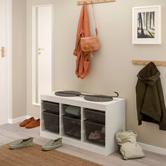 IKEA TROFAST Ansamblu depozitare+cutii, alb/gri inchis, 99x44x56 cm