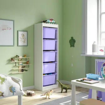 IKEA TROFAST Ansamblu depozitare+cutii, alb/lila, 46x30x145 cm