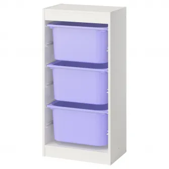 IKEA TROFAST Ansamblu depozitare+cutii, alb/lila, 46x30x94 cm