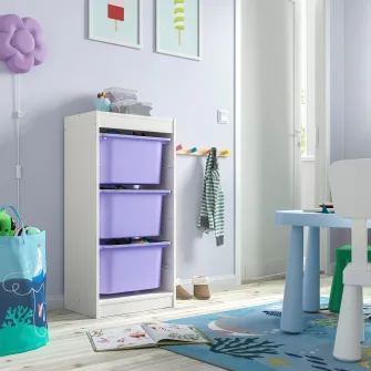 IKEA TROFAST Ansamblu depozitare+cutii, alb/lila, 46x30x94 cm