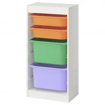 IKEA TROFAST Ansamblu depozitare+cutii, alb/multicolor, 46x30x94 cm