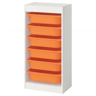IKEA TROFAST Ansamblu depozitare+cutii, alb/portocaliu deschis, 46x30x94 cm