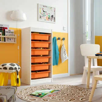 IKEA TROFAST Ansamblu depozitare+cutii, alb/portocaliu deschis, 46x30x94 cm