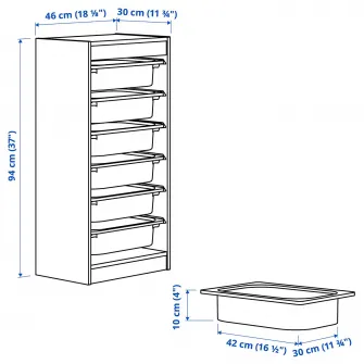 IKEA TROFAST Ansamblu depozitare+cutii, alb/portocaliu deschis, 46x30x94 cm