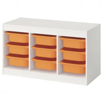 IKEA TROFAST Ansamblu depozitare+cutii, alb/portocaliu deschis, 99x44x56 cm
