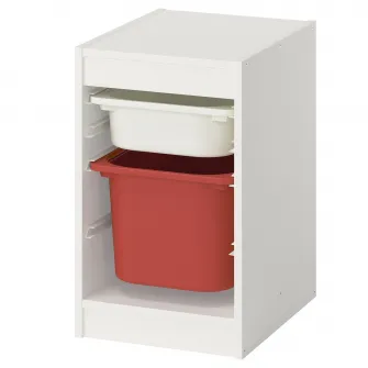IKEA TROFAST Ansamblu depozitare+cutii, alb/rosu, 34x44x56 cm