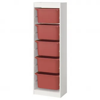 IKEA TROFAST Ansamblu depozitare+cutii, alb/rosu, 46x30x145 cm