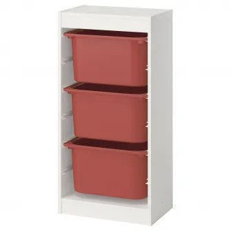 IKEA TROFAST Ansamblu depozitare+cutii, alb/rosu, 46x30x94 cm
