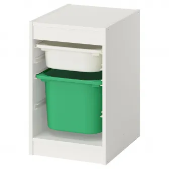 IKEA TROFAST Ansamblu depozitare+cutii, alb/verde deschis, 34x44x56 cm