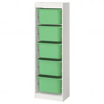 IKEA TROFAST Ansamblu depozitare+cutii, alb/verde deschis, 46x30x145 cm