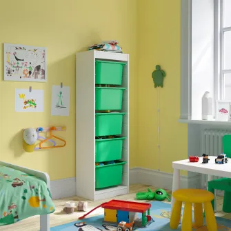 IKEA TROFAST Ansamblu depozitare+cutii, alb/verde deschis, 46x30x145 cm