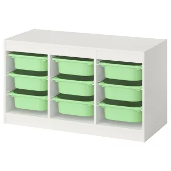 IKEA TROFAST Ansamblu depozitare+cutii, alb/verde deschis, 99x44x56 cm