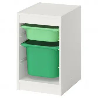 IKEA TROFAST Ansamblu depozitare+cutii, alb/verde deschis verde deschis, 34x44x56 cm