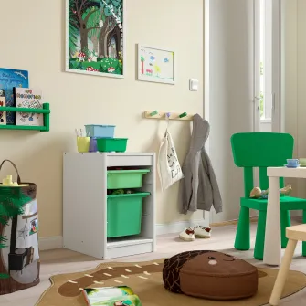 IKEA TROFAST Ansamblu depozitare+cutii, alb/verde deschis verde deschis, 34x44x56 cm