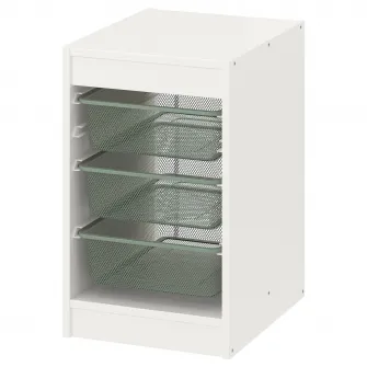 IKEA TROFAST Ansamblu depozitare+cutii, alb/verde-gri deschis, 34x44x56 cm